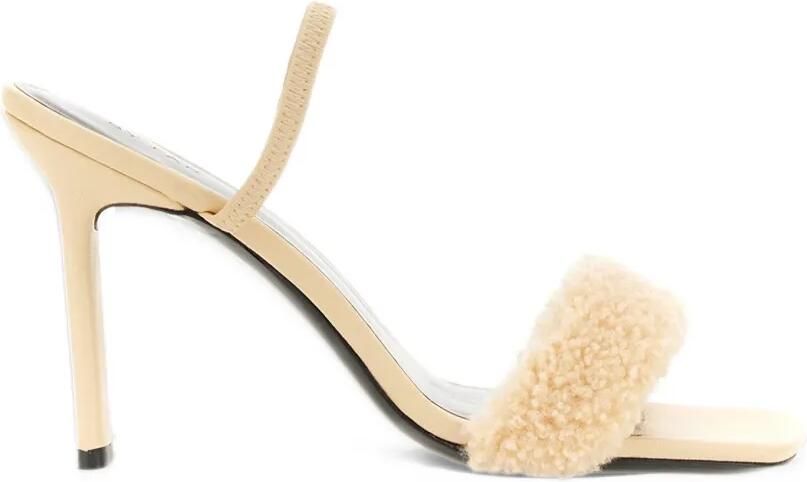 BY FAR Ada shearling-trim sandals Beige