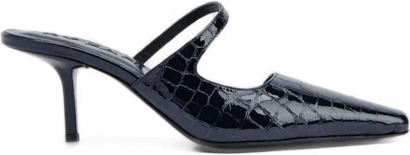 BY FAR Serena crocodile-embossed leather mules Blauw