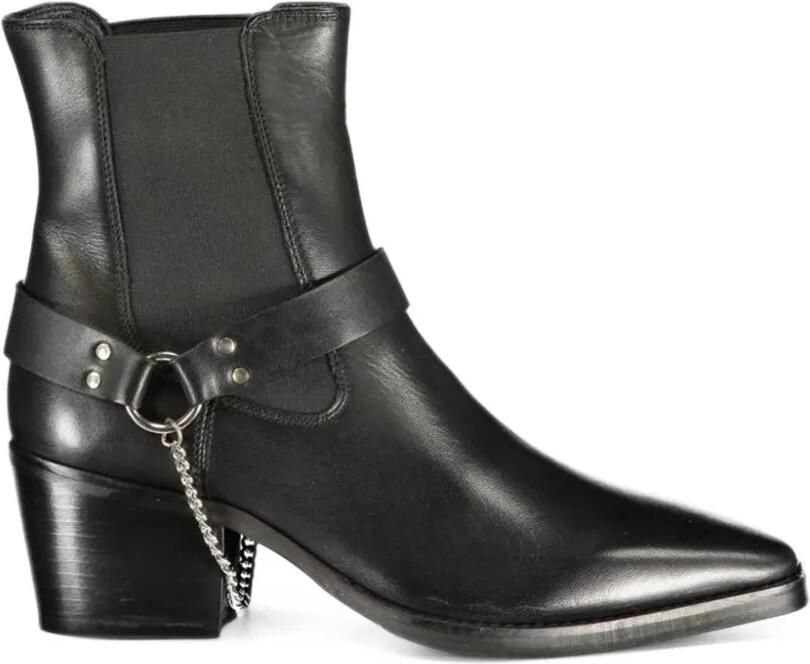 CAFèNOIR Enkellaarzen verfraaid met ketting en harnas-detail Zwart