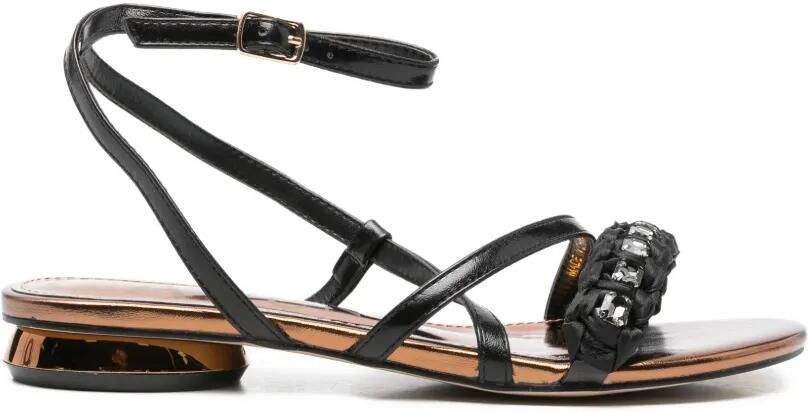 CAFèNOIR Sandalen verfraaid met kristallen en gevlochten detail Zwart