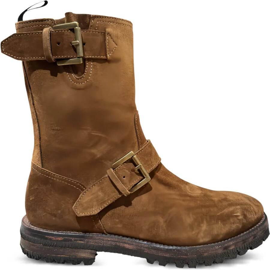 CALCE Biker boots met rits en gesp Bruin