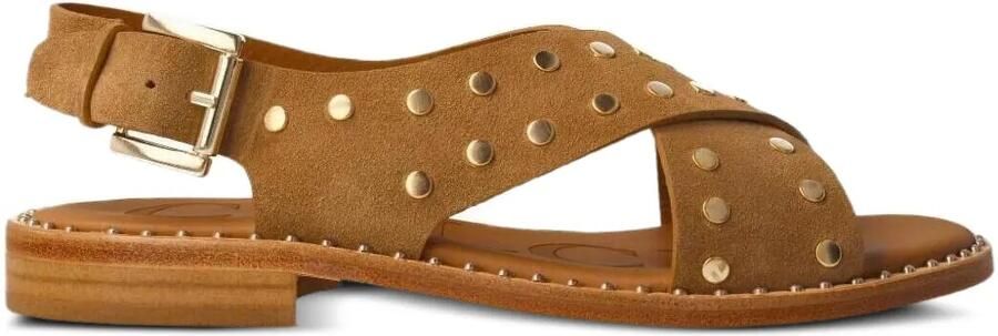 CALCE sandalen met gekruiste bandjes en studs Bruin