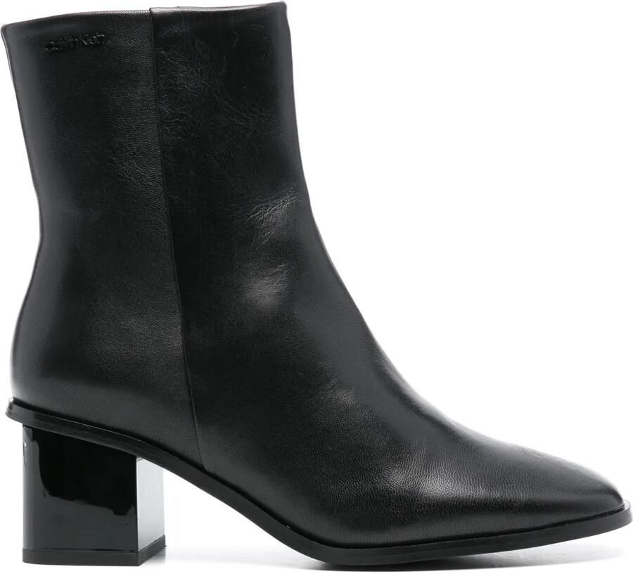 Calvin Klein 50mm leren enkellaarzen met vierkante neus Zwart