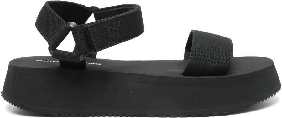 Calvin Klein Jeans Canvas sandalen met plateauzool Zwart