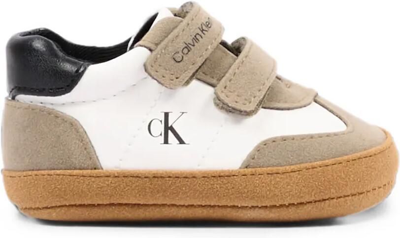 Calvin Klein Kids Leren low-top sneakers met klittenband Beige