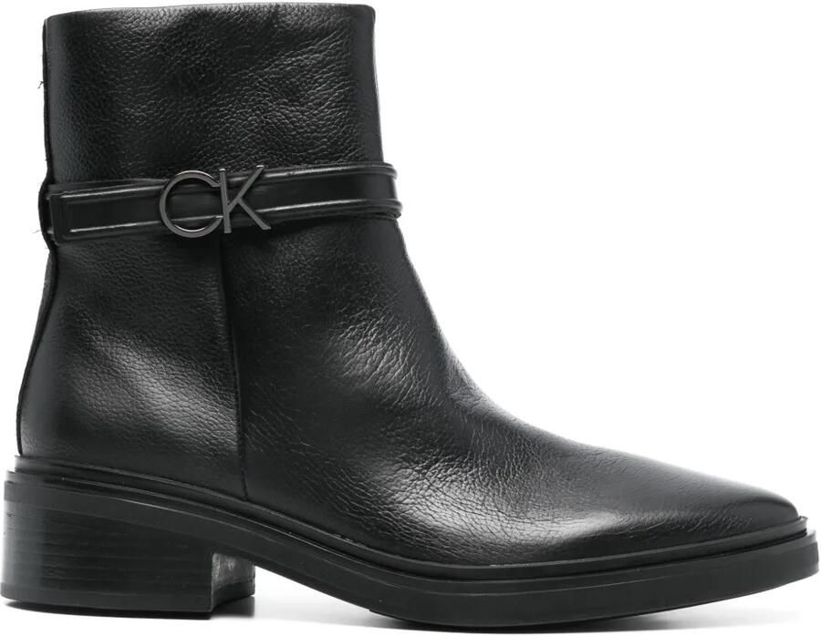 Calvin Klein Leren enkellaarzen Zwart