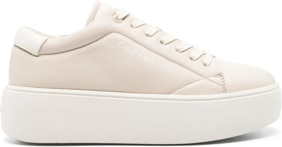 Calvin Klein Leren sneakers met plateauzool Beige