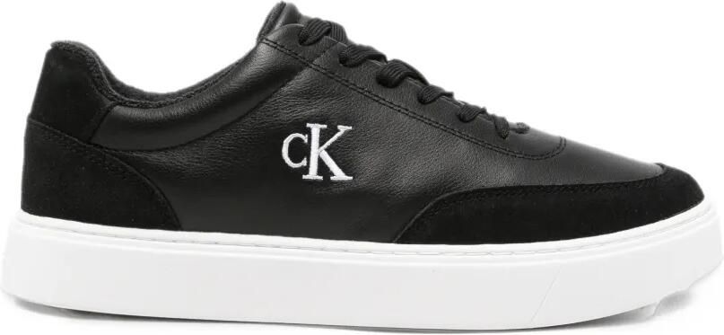 Calvin Klein logo-embroidered leather sneakers Zwart