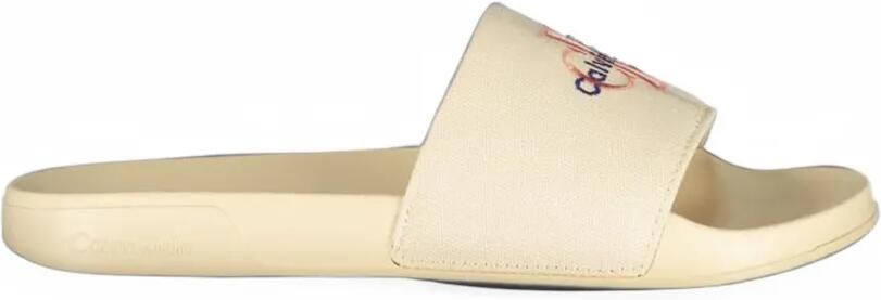 Calvin Klein logo-embroidered pool slides Beige