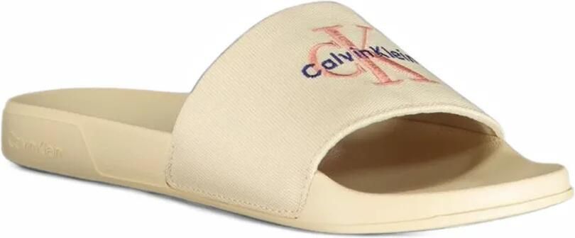 Calvin Klein logo-embroidered pool slides Beige - Foto 3