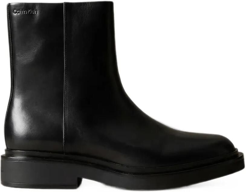Calvin Klein logo-plaque leather ankle boots Zwart