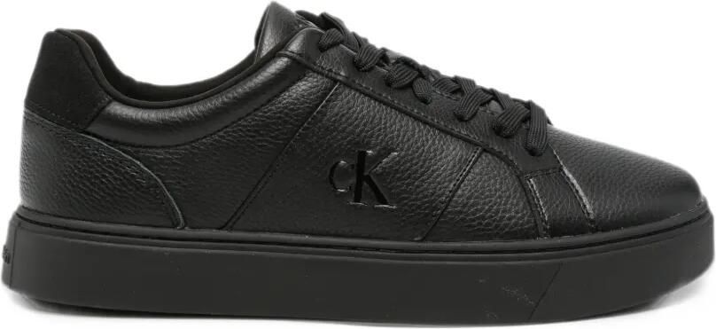 Calvin Klein logo-plaque pebbled leather sneakers Zwart