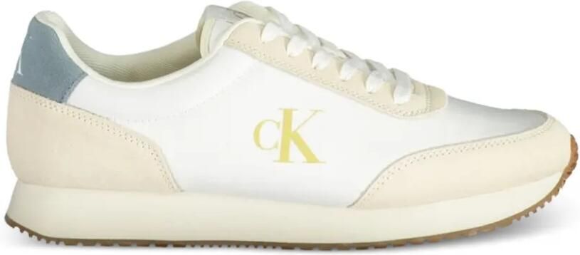 Calvin Klein logoprint sneakers met suède vlakken Wit
