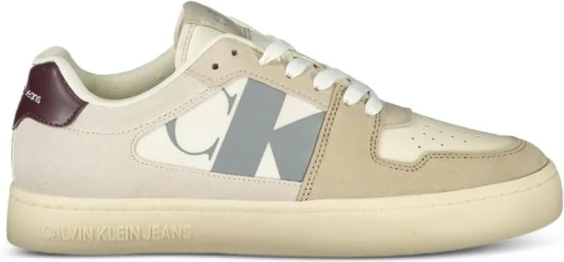 Calvin Klein Sneakers met suède vlakken en monogram Beige