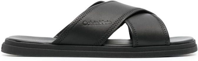 Calvin Klein Leren slippers Zwart
