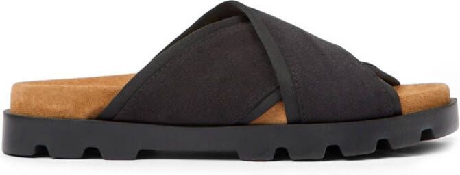 Camper Brutus chunky slippers met gekruiste bandjes Zwart