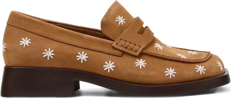 Camper Dana leren loafers met geborduurde bloemen Beige