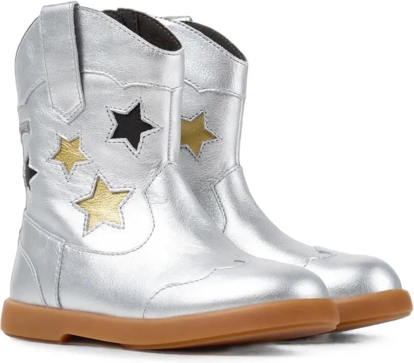 Camper Kids Duet leren enkellaarzen met sterpatch Zilver
