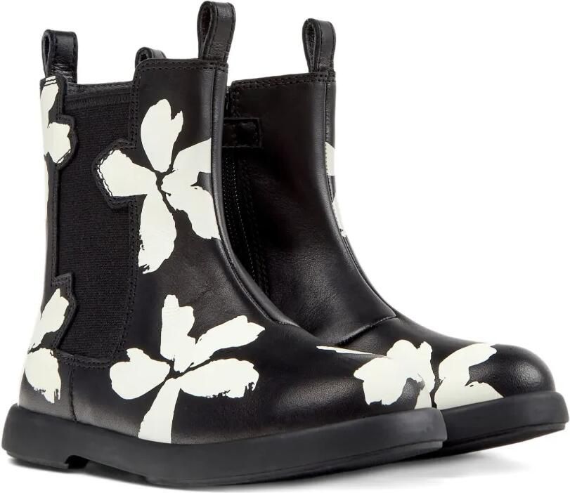Camper Kids Leren enkellaarzen met bloe print Zwart