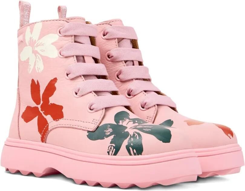 Camper Kids Norte Twins leren enkellaarzen met veters en bloe Roze