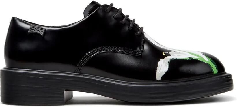 Camper Twins leren derby schoenen met bloemenprint Zwart