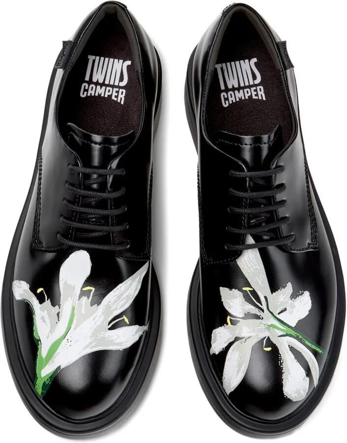 Camper Twins leren derby schoenen met bloemenprint Zwart - Foto 2