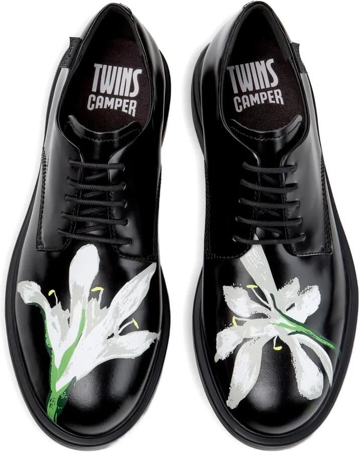 Camper Twins leren veterschoenen met bloemenprint Zwart - Foto 2