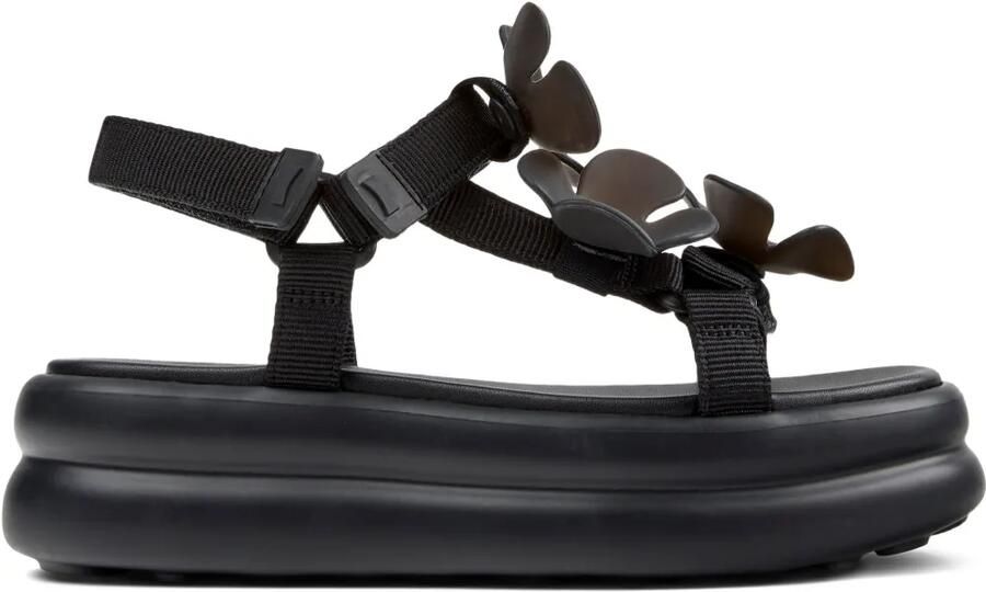Camper Twins sandalen met klittenband en bloemdetail Zwart