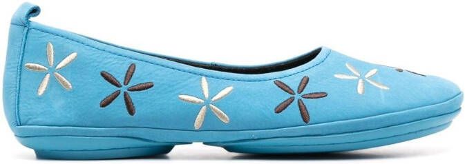 Camper Nina ballerina's met geborduurde bloemen Blauw