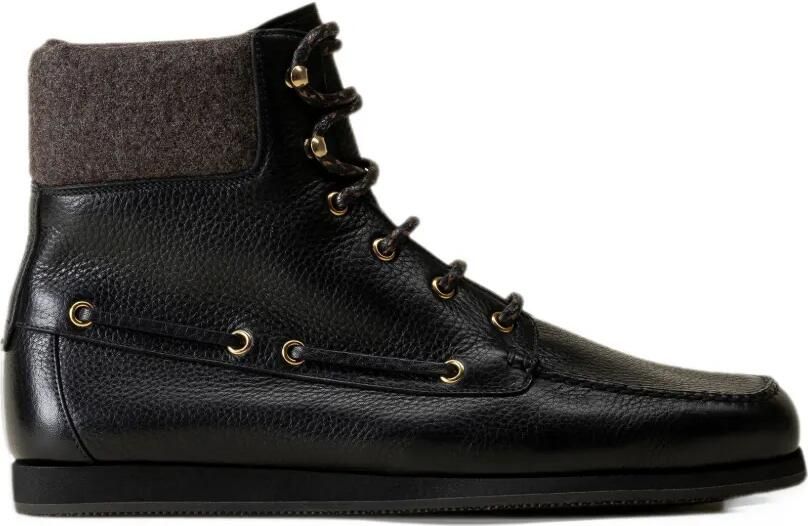 Car Shoe grain leather ankle boots Zwart