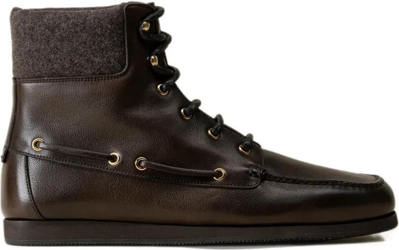 Car Shoe grain leather wool-panel ankle boots Bruin
