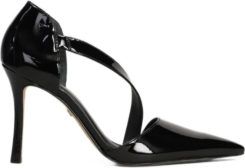 CARRANO patent-finish asymmetric-strap pumps Zwart