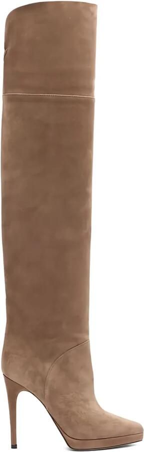 Casadei 100 mm suède knielaarzen met stiletto-hak Bruin