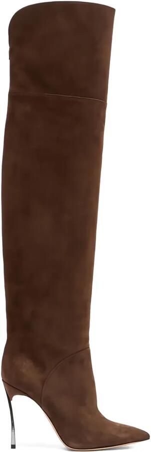 Casadei 100 mm suède overknee laarzen met metallic hak Bruin