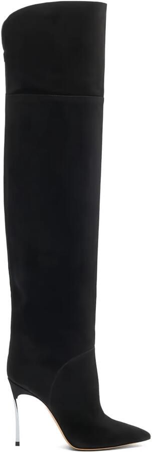 Casadei 100 mm suède overknee laarzen met metallic hak Zwart