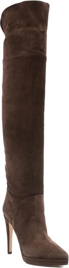 Casadei 100 mm suède stiletto knielaarzen Bruin