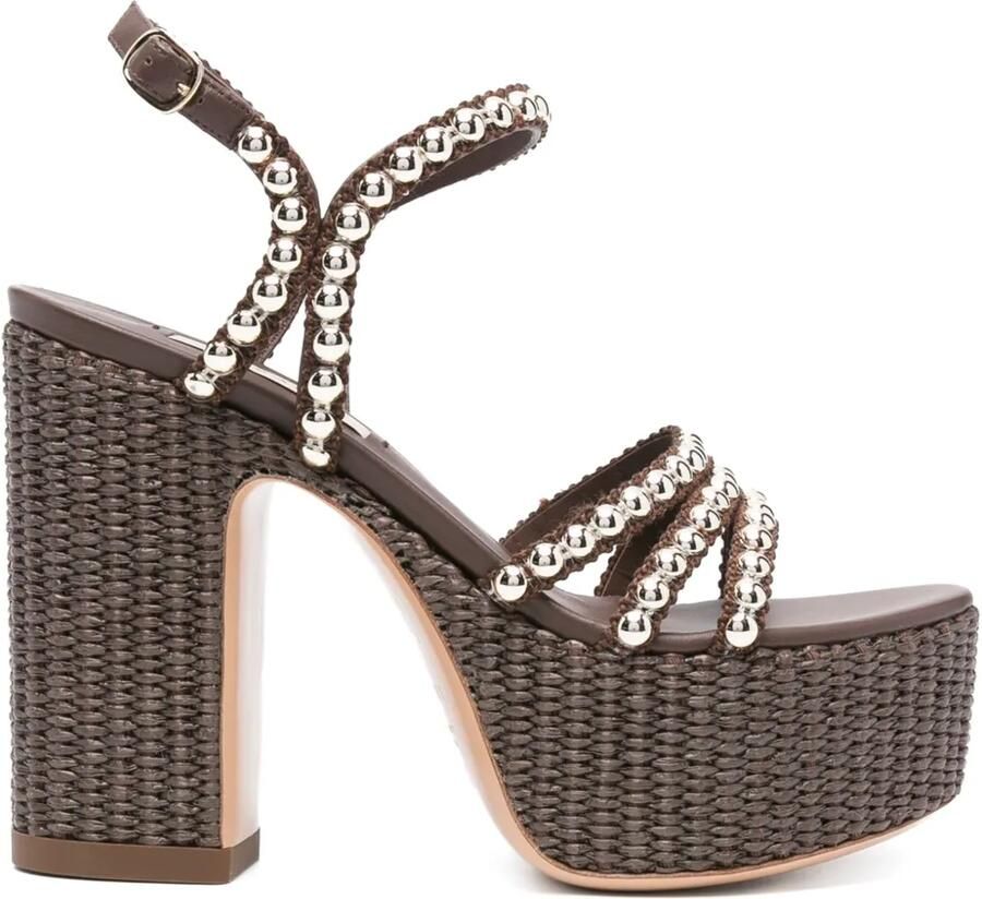 Casadei 120 mm Isa Studsway sandalen met plateauzool Bruin