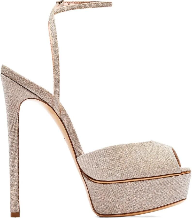 Casadei 140 mm sandalen met plateauzool en glitters Beige