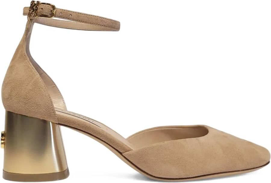 Casadei 50 mm pumps met blokhak en enkelbandje Beige