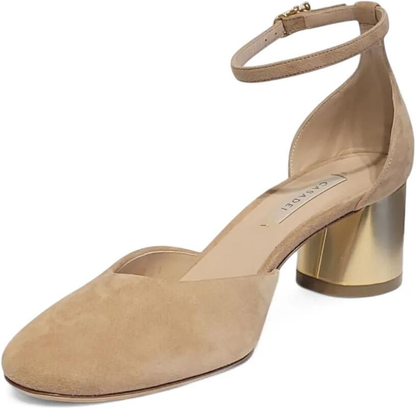 Casadei 50 mm pumps met blokhak en enkelbandje Beige - Foto 2