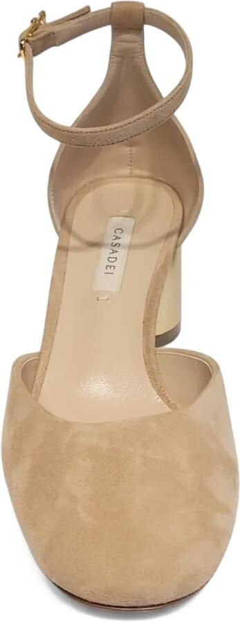 Casadei 50 mm pumps met blokhak en enkelbandje Beige - Foto 3