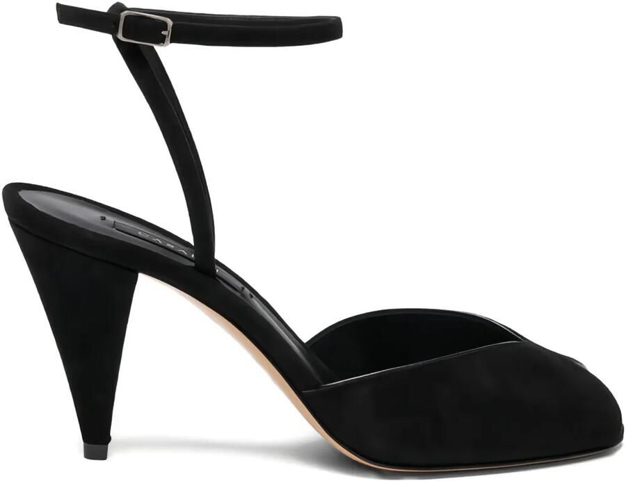 Casadei 75 mm pumps met open neus en enkelbandje Zwart