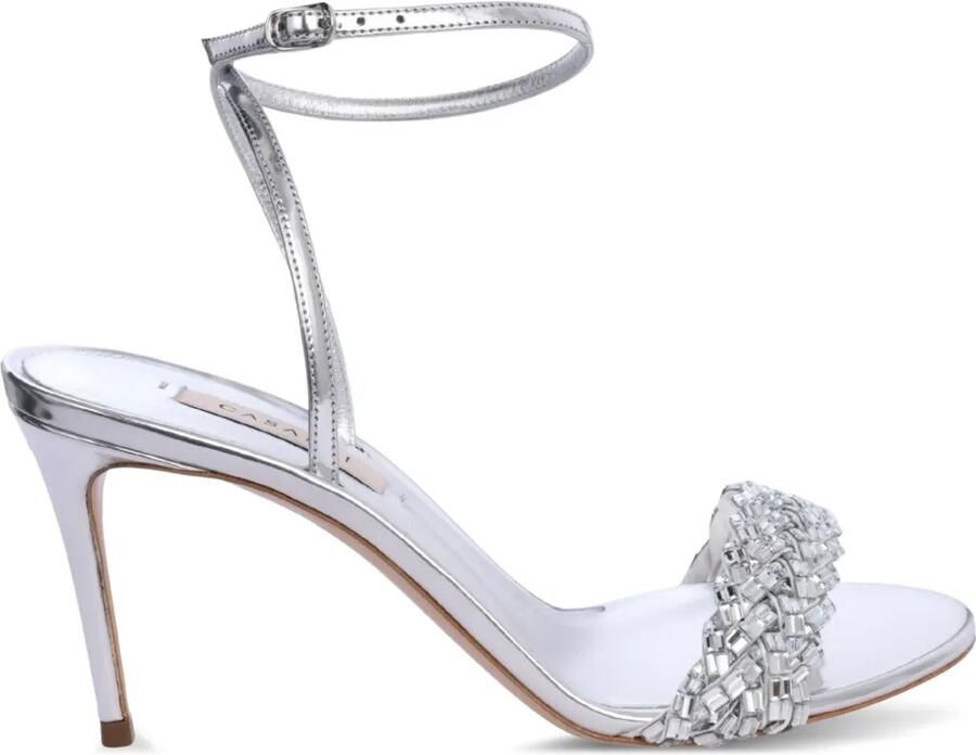 Casadei 80 mm Julia verfraaide sandalen met enkelbandje Grijs