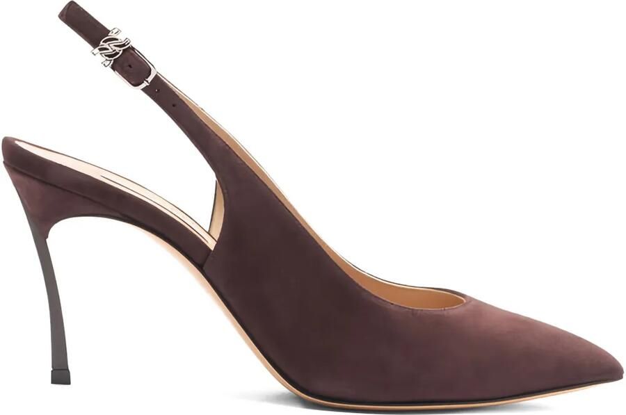 Casadei 80 mm slingback pumps met puntige neus Bruin