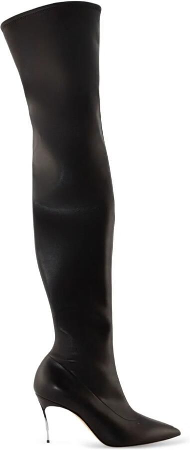 Casadei 80 mm stiletto laarzen met puntige neus Zwart