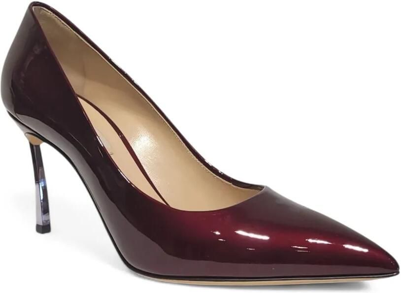 Casadei 90 mm pumps met metallic hak en puntige neus Rood