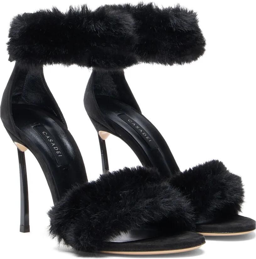 Casadei Blade Diva Minorca sandalen van imitatiebont Zwart
