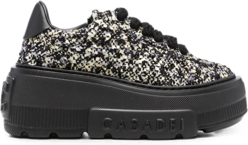 Casadei Bouclé gebreide sneakers met plateauzool Zwart