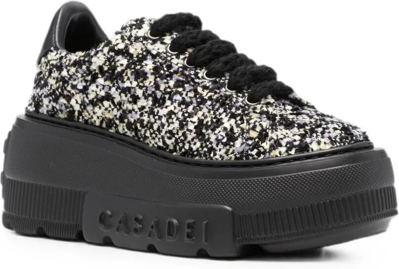 Casadei Bouclé gebreide sneakers met plateauzool Zwart - Foto 3