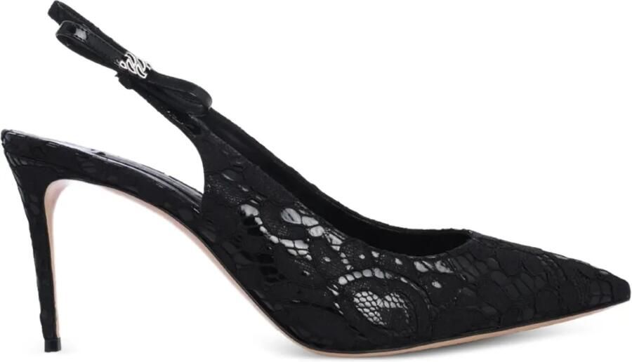 Casadei Chanel Liber Tiff slingback pumps met kant Zwart